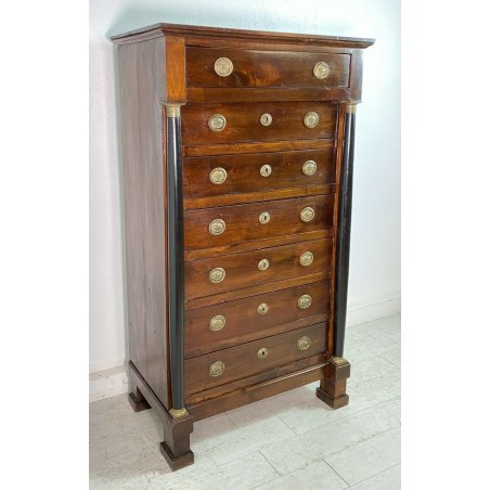 ANTICO MOBILE SETTIMANALE STILE IMPERO LEGNO NOCE CASSETTI 1800 CASSETTONE EPOCA