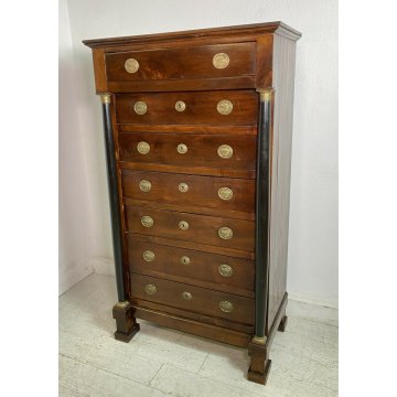ANTICO MOBILE SETTIMANALE STILE IMPERO LEGNO NOCE CASSETTI 1800 CASSETTONE EPOCA