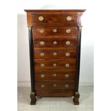 ANTICO MOBILE SETTIMANALE STILE IMPERO LEGNO NOCE CASSETTI 1800 CASSETTONE EPOCA