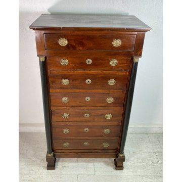 ANTICO MOBILE SETTIMANALE STILE IMPERO LEGNO NOCE CASSETTI 1800 CASSETTONE EPOCA