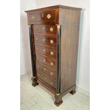 ANTICO MOBILE SETTIMANALE STILE IMPERO LEGNO NOCE CASSETTI 1800 CASSETTONE EPOCA