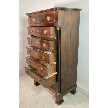 ANTICO MOBILE SETTIMANALE STILE IMPERO LEGNO NOCE CASSETTI 1800 CASSETTONE EPOCA