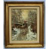ANTICO QUADRO OLIO TELA G. SALVI Vecchia Milano INVERNO NEVE CARROZZA COCCHIERE 
