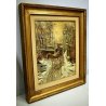 ANTICO QUADRO OLIO TELA G. SALVI Vecchia Milano INVERNO NEVE CARROZZA COCCHIERE 