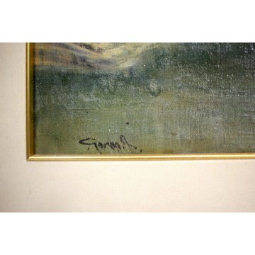 ANTICO QUADRO OLIO TELA PAESAGGIO NEVE VECCHIA Venezia Santa Maria della Salute