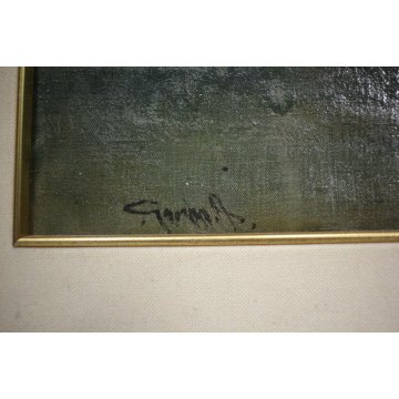 ANTICO QUADRO OLIO TELA PAESAGGIO NEVE VECCHIA Venezia Santa Maria della Salute