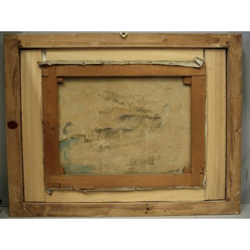 ANTICO QUADRO OLIO TELA PAESAGGIO NEVE VECCHIA Venezia Santa Maria della Salute