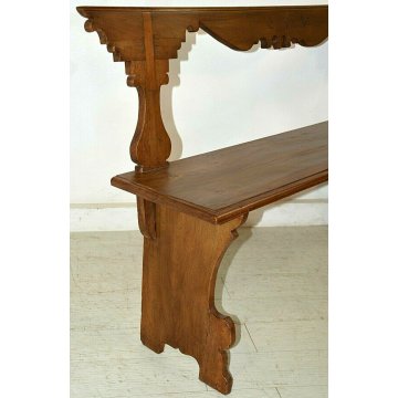 ANTICA GRANDE PANCA epoca 1800 LEGNO MASSELLO NOCE PANCHINA con SCHIENALE CHIESA