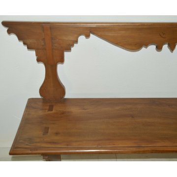 ANTICA GRANDE PANCA epoca 1800 LEGNO MASSELLO NOCE PANCHINA con SCHIENALE CHIESA