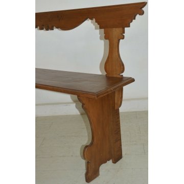 ANTICA GRANDE PANCA epoca 1800 LEGNO MASSELLO NOCE PANCHINA con SCHIENALE CHIESA