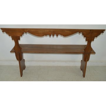 ANTICA GRANDE PANCA epoca 1800 LEGNO MASSELLO NOCE PANCHINA con SCHIENALE CHIESA