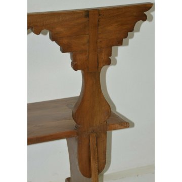 ANTICA GRANDE PANCA epoca 1800 LEGNO MASSELLO NOCE PANCHINA con SCHIENALE CHIESA