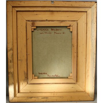 GRANDE QUADRO OLIO TELA N. Mucci Prima neve PAESAGGIO METAFISICO CASOLARE NEBBIA