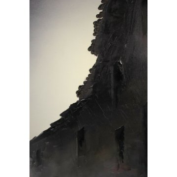 GRANDE QUADRO OLIO TELA N. Mucci PAESAGGIO MONTAGNA con FIGURA NEVE SOLE 900