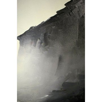 GRANDE QUADRO OLIO TELA N. Mucci PAESAGGIO MONTAGNA con FIGURA NEVE SOLE 900