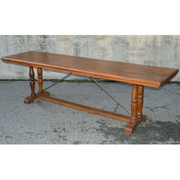 GRANDE antico TAVOLO a CAVALLETTO legno ROVERE 275X75 CM. anni 60 SALA BAR BAITA