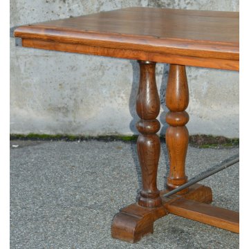 GRANDE antico TAVOLO a CAVALLETTO legno ROVERE 275X75 CM. anni 60 SALA BAR BAITA