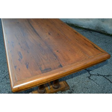 GRANDE antico TAVOLO a CAVALLETTO legno ROVERE 275X75 CM. anni 60 SALA BAR BAITA