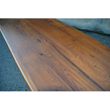 GRANDE antico TAVOLO a CAVALLETTO legno ROVERE 275X75 CM. anni 60 SALA BAR BAITA