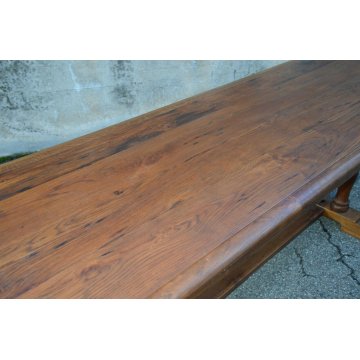 GRANDE antico TAVOLO a CAVALLETTO 275X75 CM. legno ROVERE anni 60 SALA BAR BAITA