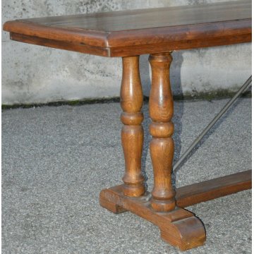 GRANDE antico TAVOLO a CAVALLETTO legno ROVERE 247X75 CM. anni 60 SALA BAR BAITA