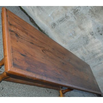 GRANDE antico TAVOLO a CAVALLETTO legno ROVERE 247X75 CM. anni 60 SALA BAR BAITA