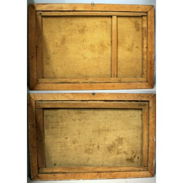 COPPIA QUADRO DIPINTO OLIO TELA PAESAGGIO ANTICHE ROVINE ARCHITETTONICHE FIGURE 