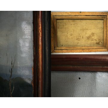 COPPIA QUADRO DIPINTO OLIO TELA PAESAGGIO ANTICHE ROVINE ARCHITETTONICHE FIGURE 