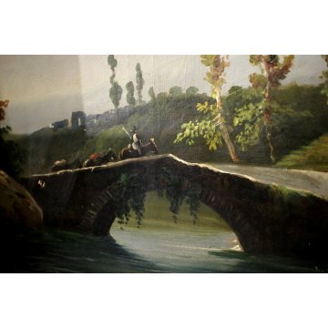 COPPIA QUADRO DIPINTO OLIO TELA PAESAGGIO ANTICHE ROVINE ARCHITETTONICHE FIGURE 