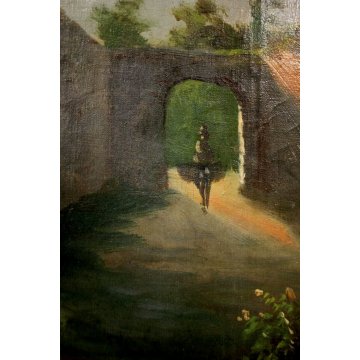COPPIA QUADRO DIPINTO OLIO TELA PAESAGGIO ANTICHE ROVINE ARCHITETTONICHE FIGURE 