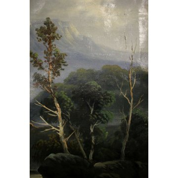 COPPIA QUADRO DIPINTO OLIO TELA PAESAGGIO ANTICHE ROVINE ARCHITETTONICHE FIGURE 