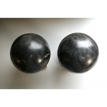  ANTICA COPPIA SCULTURA FERMALIBRO SFERA MARMO NERO DECORAZIONE BALAUSTRA SCALA 