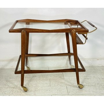 CARRELLO BAR CESARE LACCA PORTA VIVANDE ANNI 50 DESIGN MID CENTURY LEGNO VETRO 