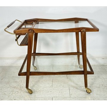 CARRELLO BAR CESARE LACCA PORTA VIVANDE ANNI 50 DESIGN MID CENTURY LEGNO VETRO 