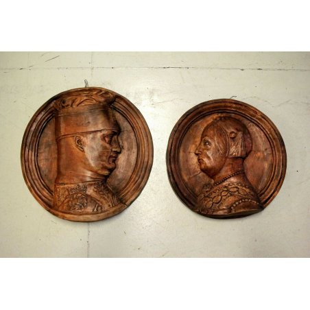 COPPIA ANTICO RITRATTO BASSORILIEVO MEDAGLIONE TERRACOTTA Filippo Maria Visconti