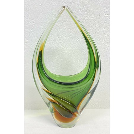 ANTICO VASO VETRO MURANO SOMMERSO FLAVIO POLI VERDE ARANCIONE VASE ANNI 60/70 