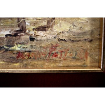ANTICO QUADRO OLIO Mario Fattori CAMPAGNA TOSCANA SCENA di GENERE OVILE PECORE