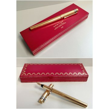 PENNA STILOGRAFICA Cartier SANTOS nib ORO 18k vintage GOLDEN FOUNTAIN PEN BOX