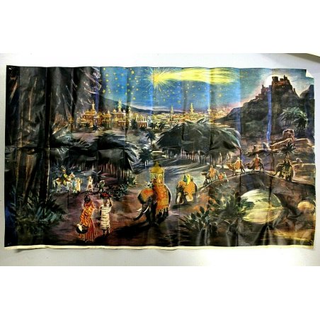 Lotto n°5 FONDALE PRESEPE PAESAGGIO PALESTINESE MONTAGNE AMBIENTAZIONE CARTA 50s