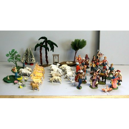 Lotto 59pz STATUINE PRESEPE PLASTICA VINTAGE VARIE EPOCHE SACRA FAMIGLIA ANIMALI
