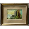 PICCOLO QUADRO DIPINTO OLIO TAVOLA PAESAGGIO INDUSTRIALE MARINA PORTO MARE GRU 