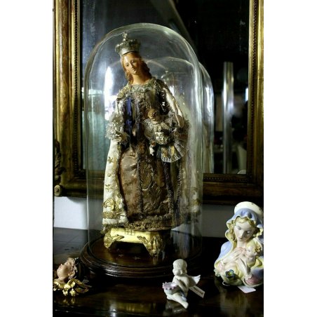 ANTICA MADONNA BAMBINO Gesù SOTTO CAMPANA TECA RELIGIOSO TERRACOTTA '700/'800