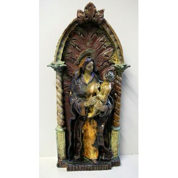 ANTICA SCULTURA CERAMICA CALTAGIRONE G. Bonaccorso MARIA GESU RELIGIOSO SICILIA 