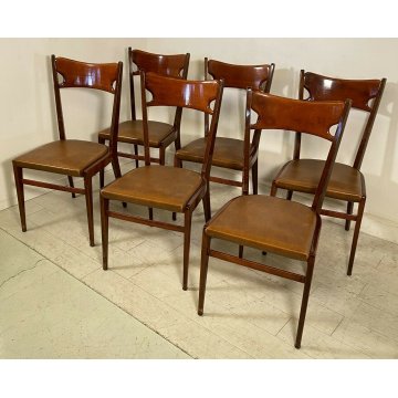 LOTTO 6 SEDIA DESIGN LEGNO MOGANO SKY SET SALA SALOTTO CHAIR ANNI 50 VINTAGE 