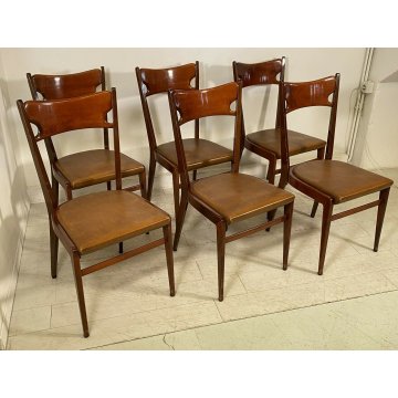 LOTTO 6 SEDIA DESIGN LEGNO MOGANO SKY SET SALA SALOTTO CHAIR ANNI 50 VINTAGE 