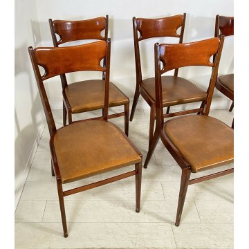 LOTTO 6 SEDIA DESIGN LEGNO MOGANO SKY SET SALA SALOTTO CHAIR ANNI 50 VINTAGE 