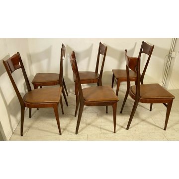 LOTTO 6 SEDIA DESIGN LEGNO MOGANO SKY SET SALA SALOTTO CHAIR ANNI 50 VINTAGE 