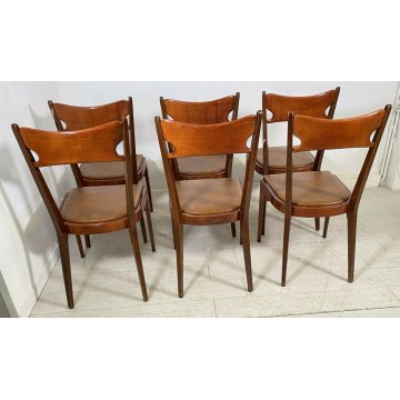LOTTO 6 SEDIA DESIGN LEGNO MOGANO SKY SET SALA SALOTTO CHAIR ANNI 50 VINTAGE 
