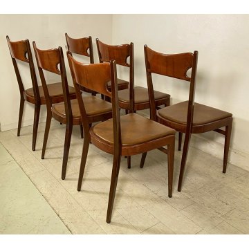LOTTO 6 SEDIA DESIGN LEGNO MOGANO SKY SET SALA SALOTTO CHAIR ANNI 50 VINTAGE 