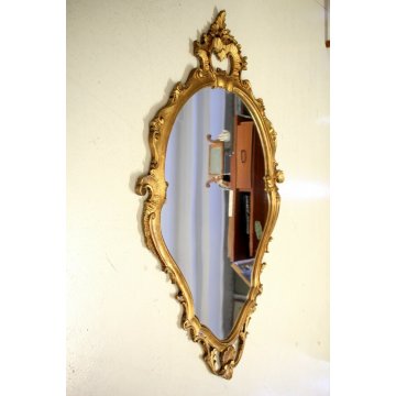 ANTICA SPECCHIERA SPECCHIO OVALE CORNICE SCOLPITA DORATA STILE BAROCCO LEGNO 